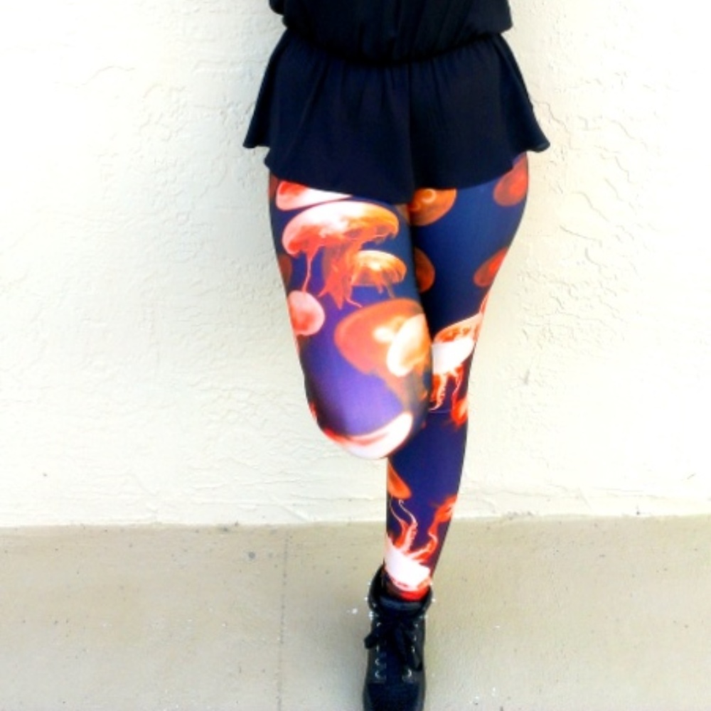 Orange Jellyfish Leggings Black Milk