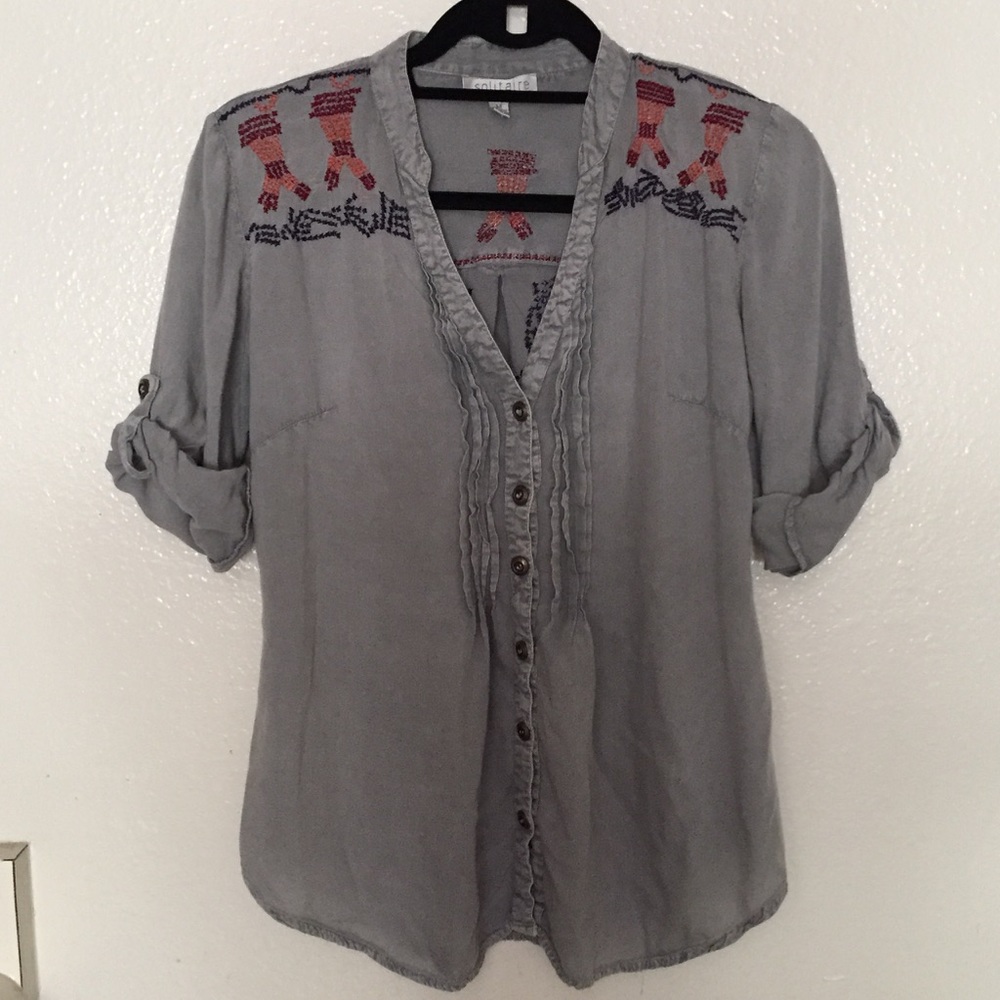 Button Down Blouse With Embroidered Detail