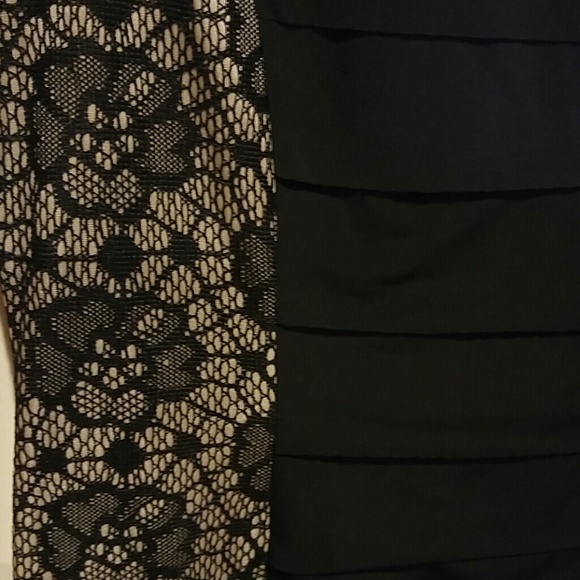 Black and tan-ish pencil dress with lace sides - Picture 3 of 4