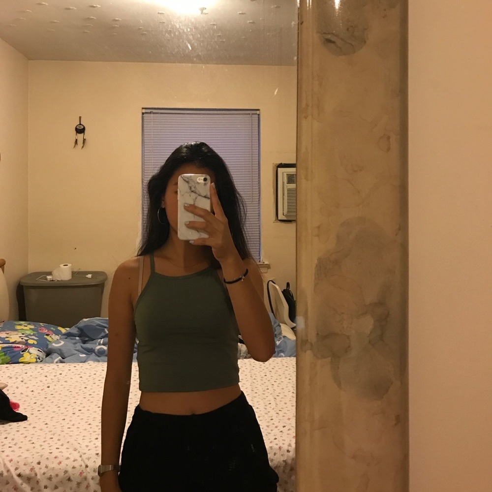 H&m army green halter crop top