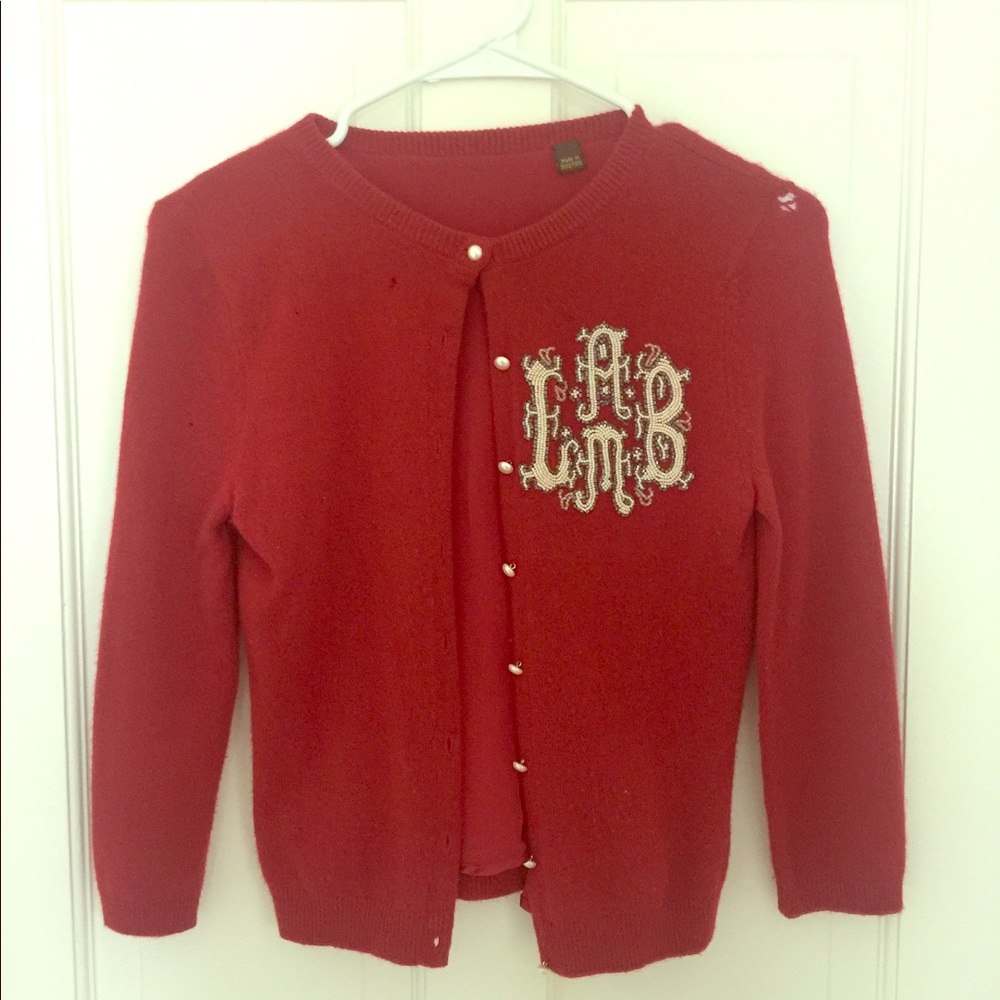 L.A.M.B. red beaded cardigan FINAL PRICE