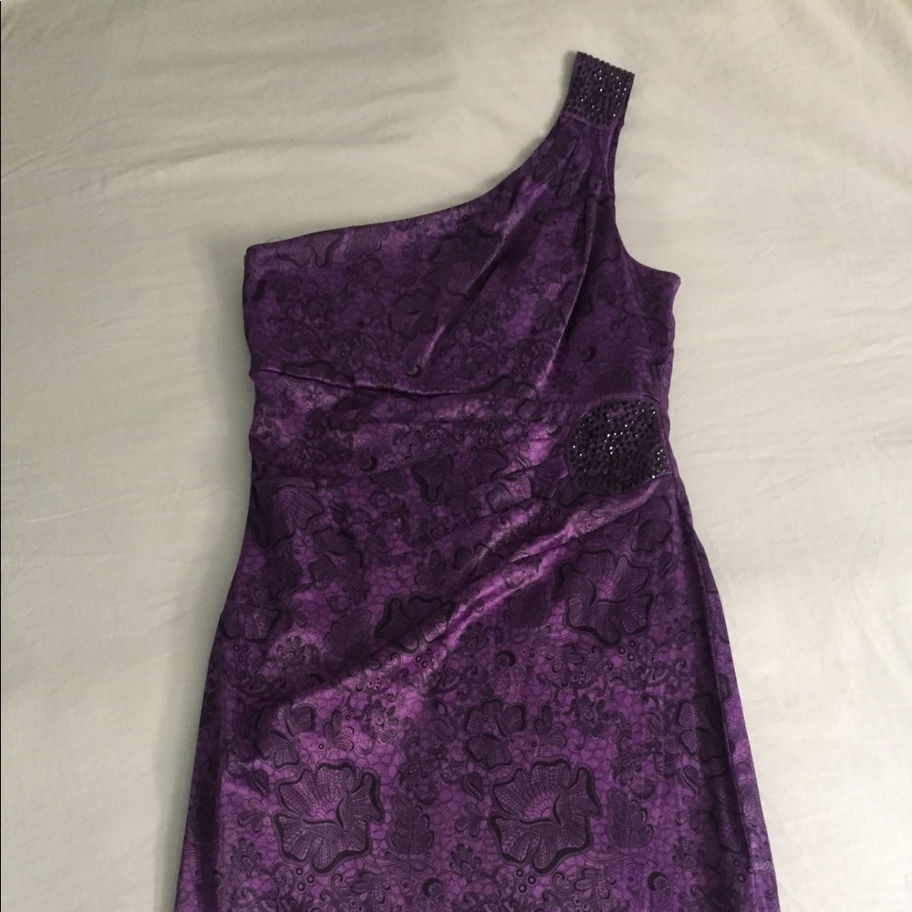 Patterned One Shoulder Purple Dress