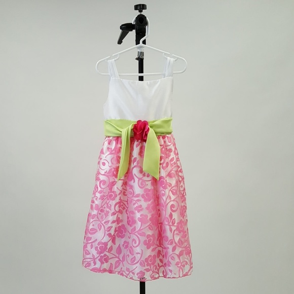 Gorgeous white, pink and lime green dress size 6 - Picture 1 of 6
