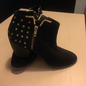 Black Micro Suede Booties w/ Gold Studs EUC
