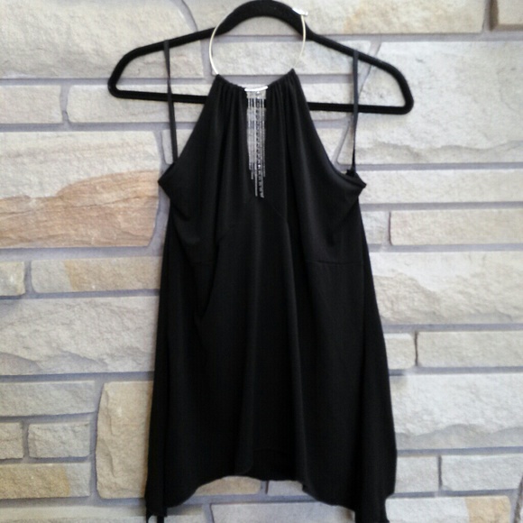 Forever 21 Tops - Black necklace jewel neckline halter top