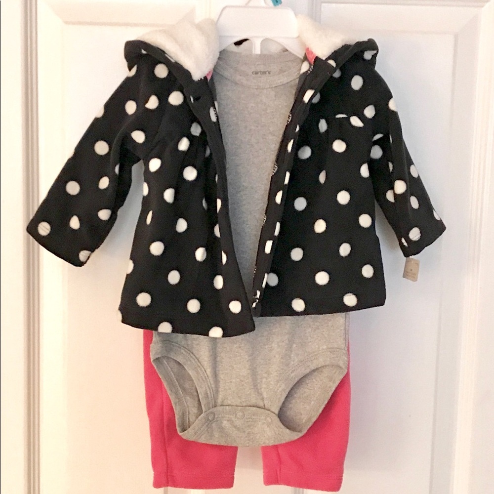 NWT 6Mo. Carter's 3 Piece Fleece Polka Dot Outfit