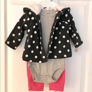 NWT 6Mo. Carter's 3 Piece Fleece Polka Dot Outfit