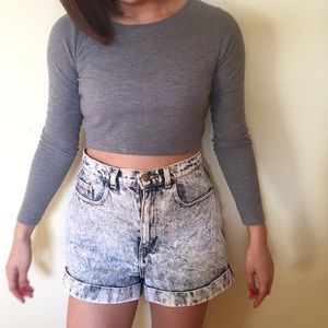 American Apparel High Waist Acid Wash Denim Shorts