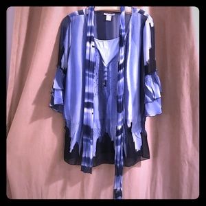 Sheer blouse with tank and scarf