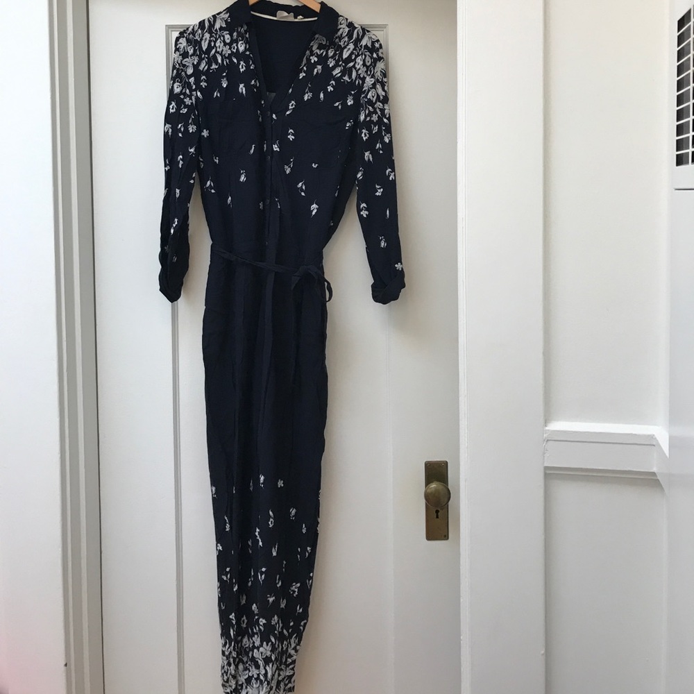 Anthropologie navy floral jumpsuit