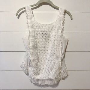 WHO WHAT WEAR eyelet tank top with pom pom trim