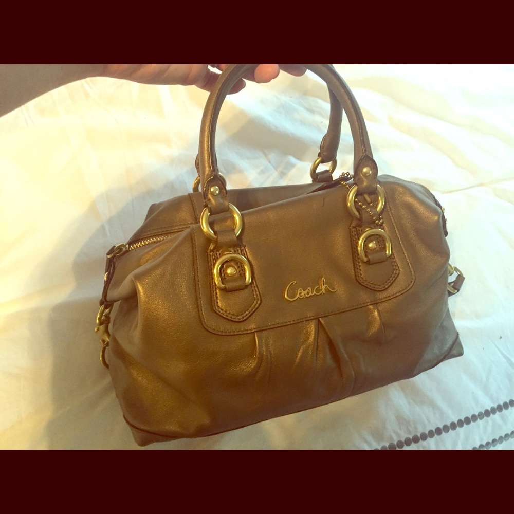 Authentic Coach leather satchel, matte gold.