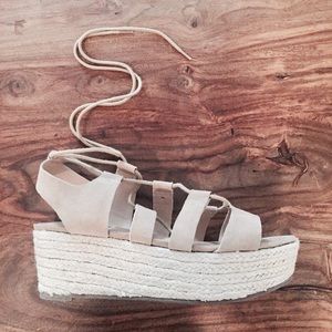 New lace up beige espadrille wedges size 8.5