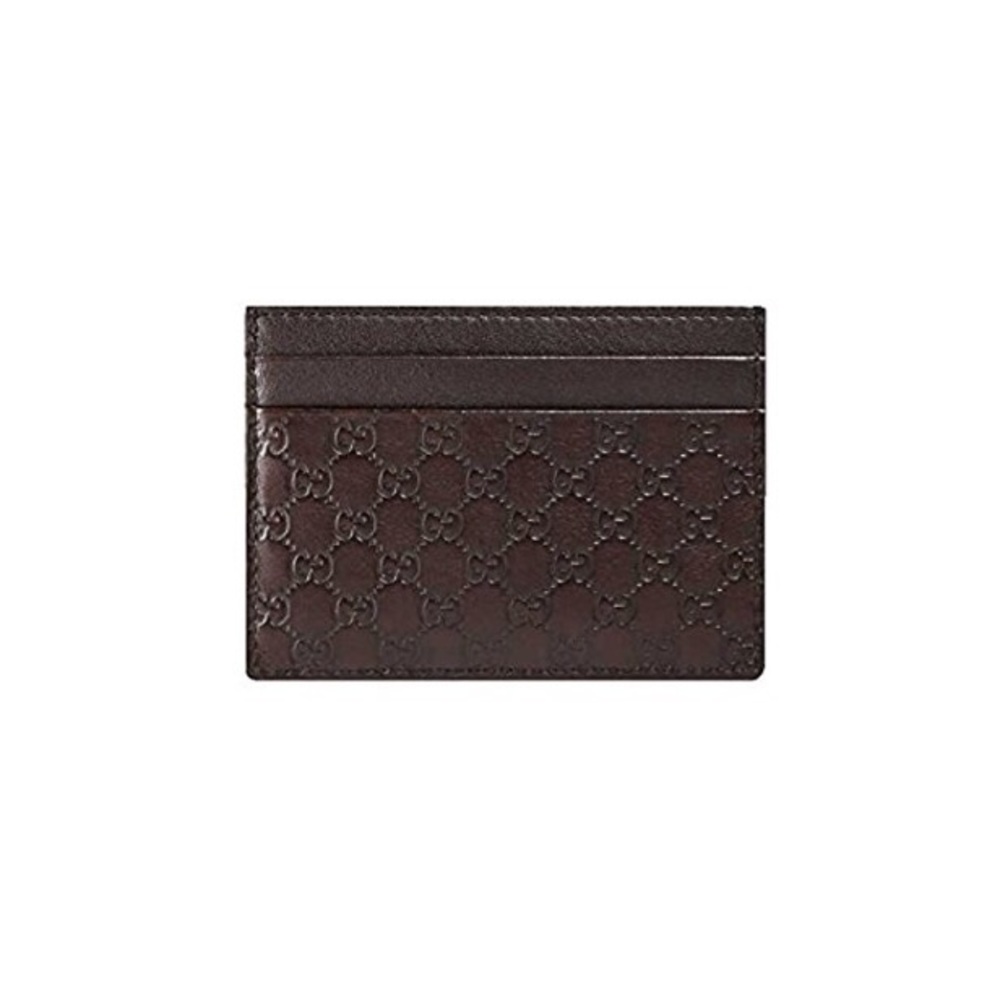 GUCCI- Microguccisima Leather Card Case Dark Brown