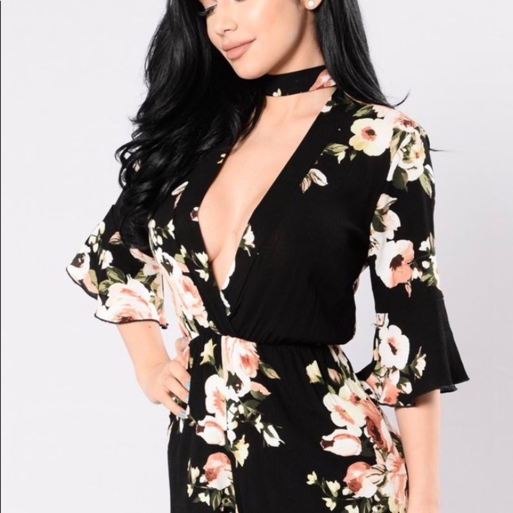 Black floral romper