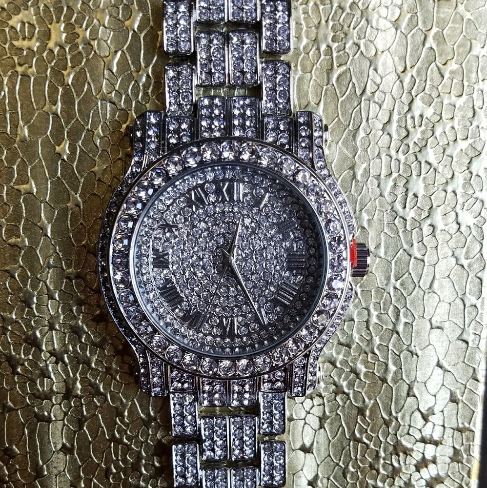 Crystal Encrusted Pave Silver Watch