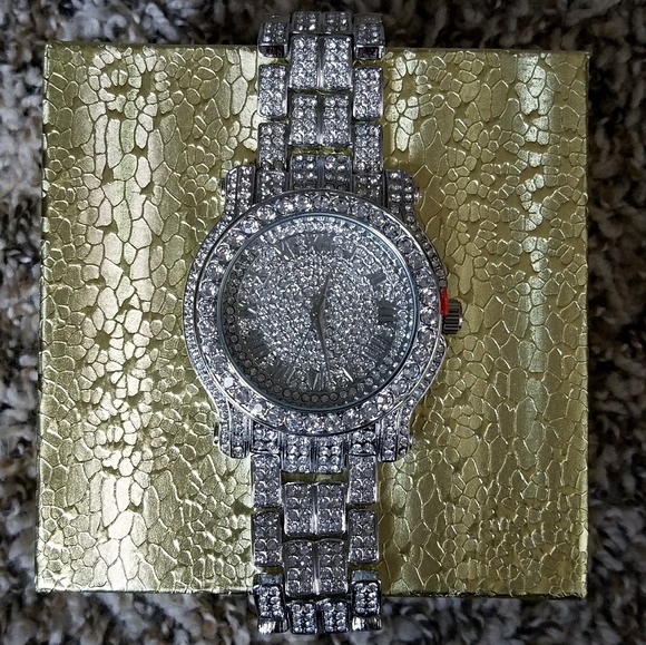 Crystal Encrusted Pave Silver Watch main image 5
