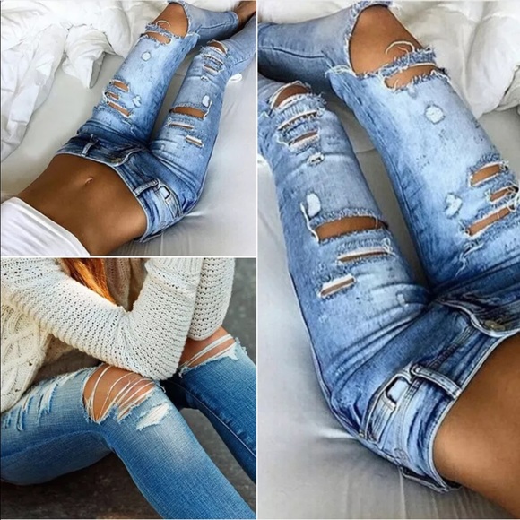 The Cameron Distressed Denim Light Wash Skinnies - Picture 2 of 4