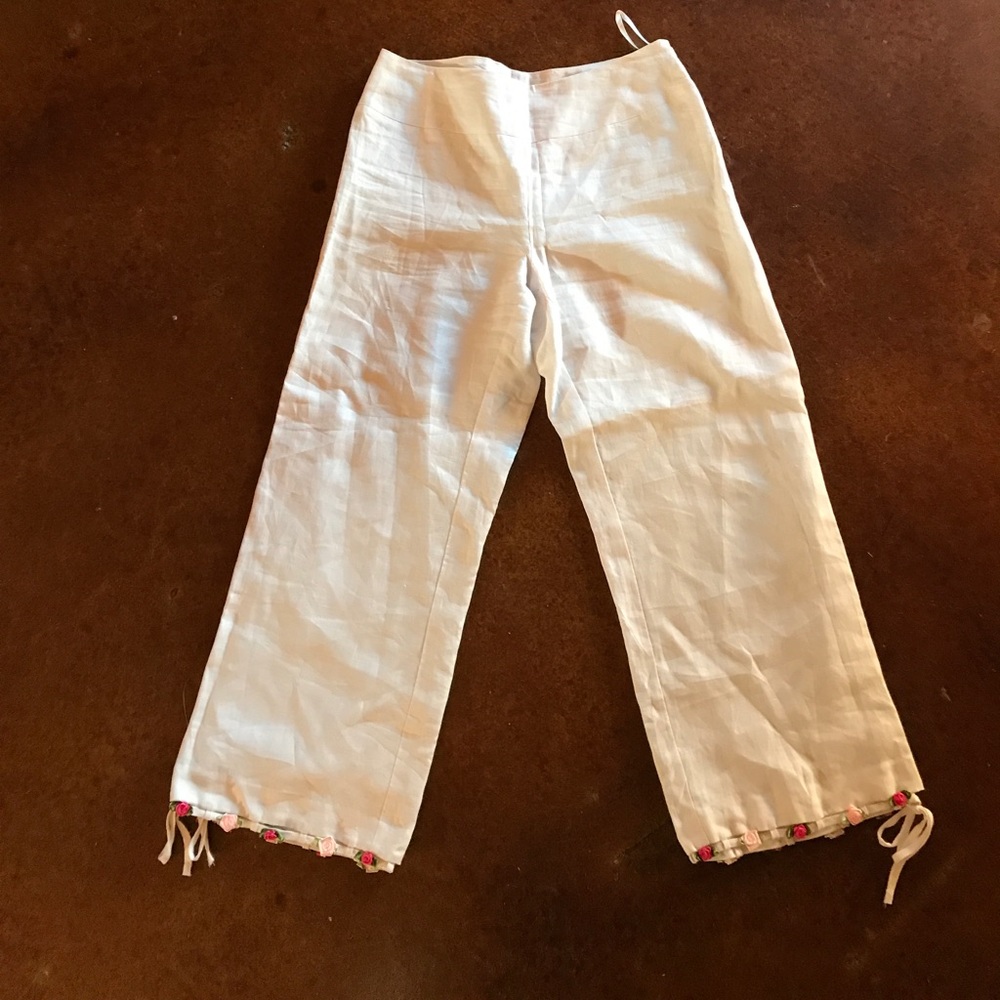 Women's White Linen cropped pant Size 4