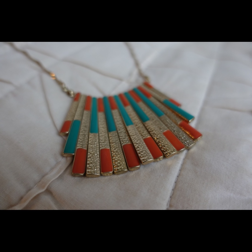 Blue, Teal and Gold Funky Necklace