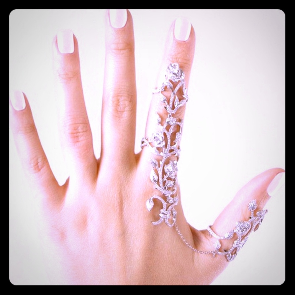 Two finger style crystal ring