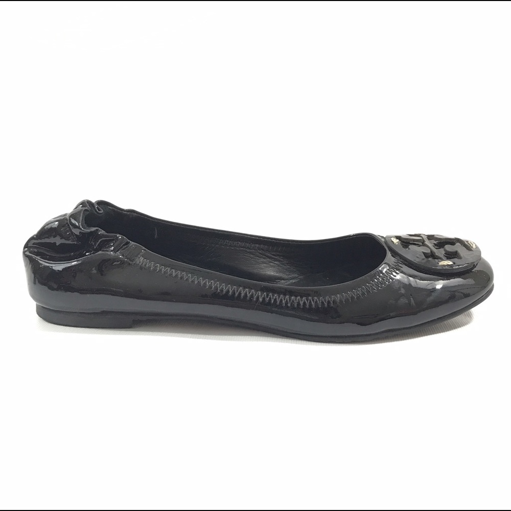 Tory Burch Reva 7.5 Black Flats Patent Leather - Picture 1 of 4