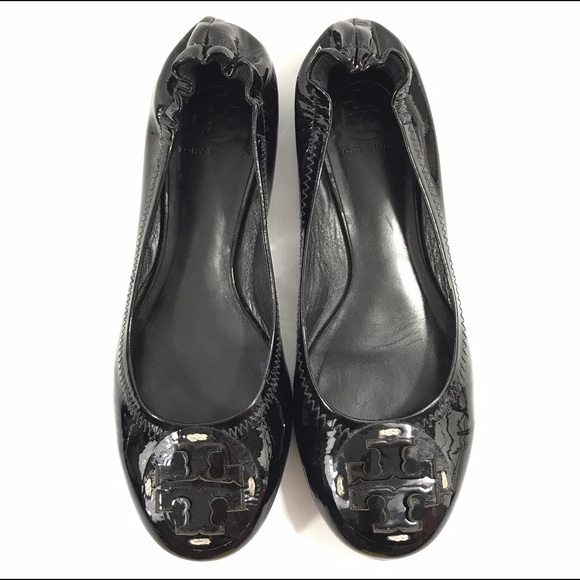 Tory Burch Reva Black Flats Patent Leather