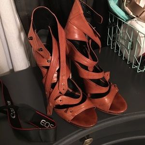 Brian Atwood strappy leather platform heels