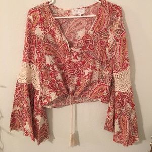 Boho bell sleeve cropped blouse