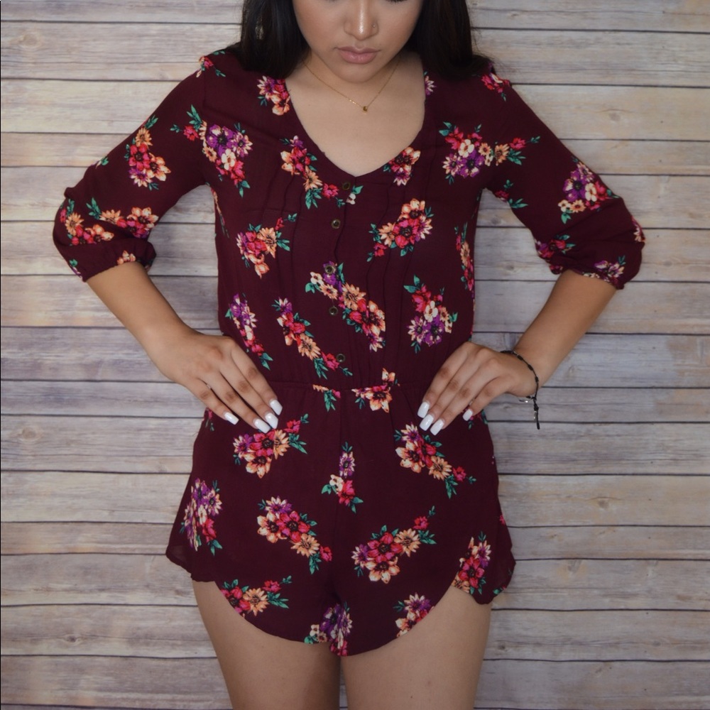 Burgundy floral romper
