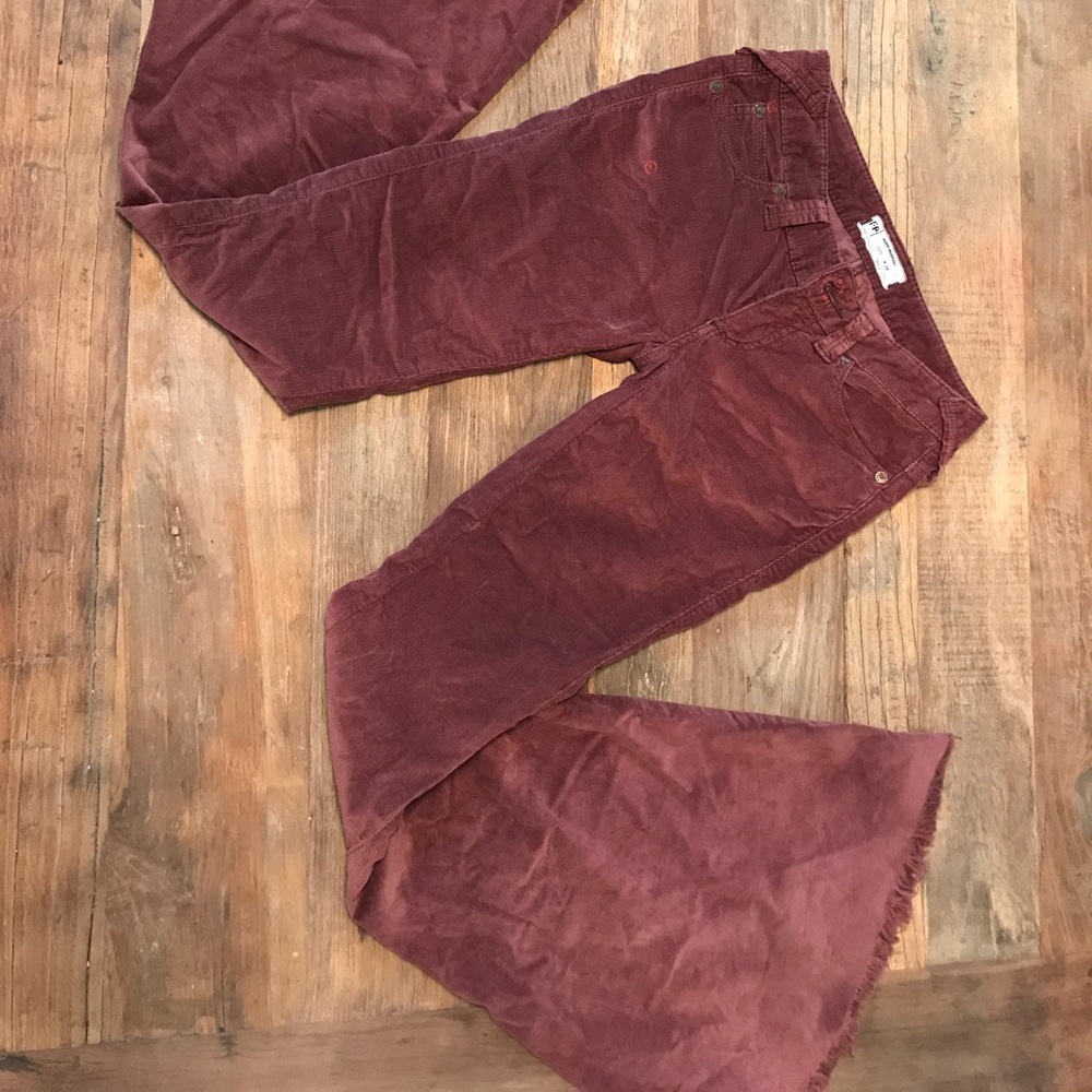 Free People Burgundy Super Flare Velvet Pants