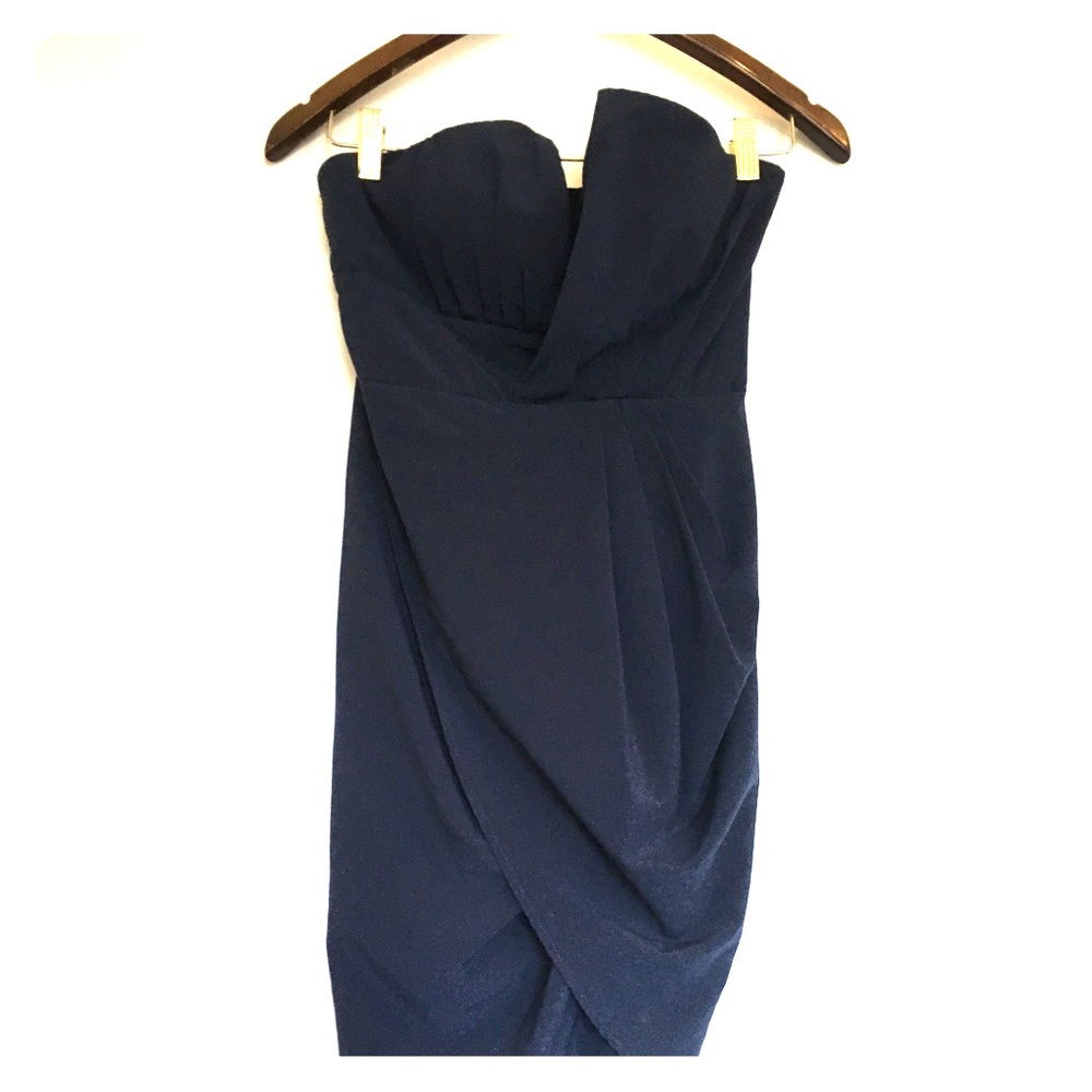 Dark blue strapless A-line dress - Picture 1 of 4