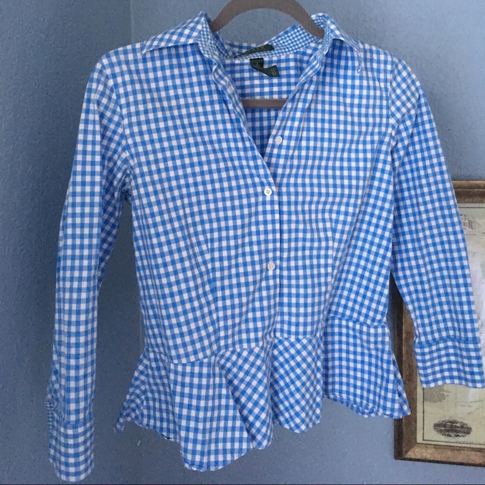 Ralph Lauren Peplum Gingham Blouse