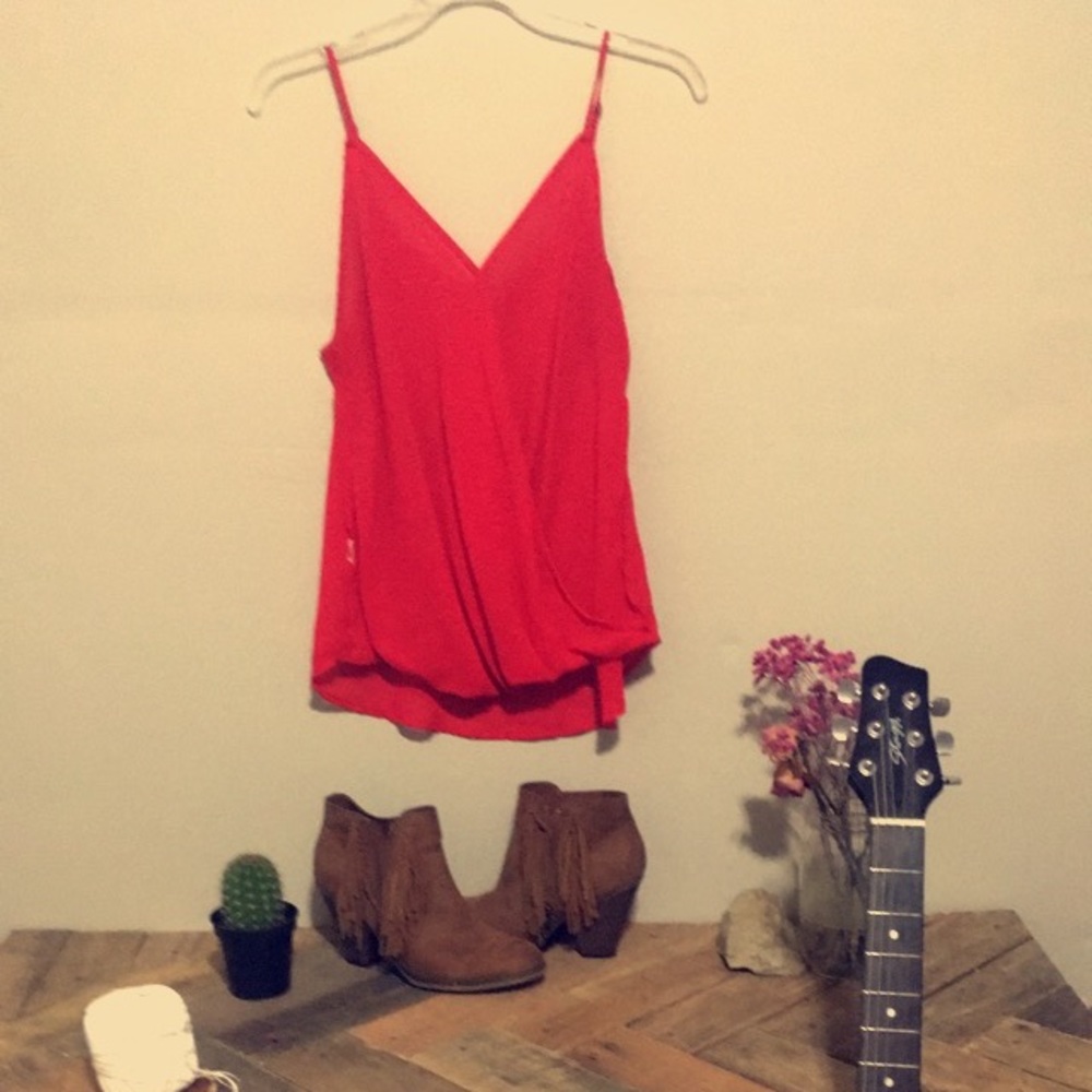 Vibrant red v neck tank