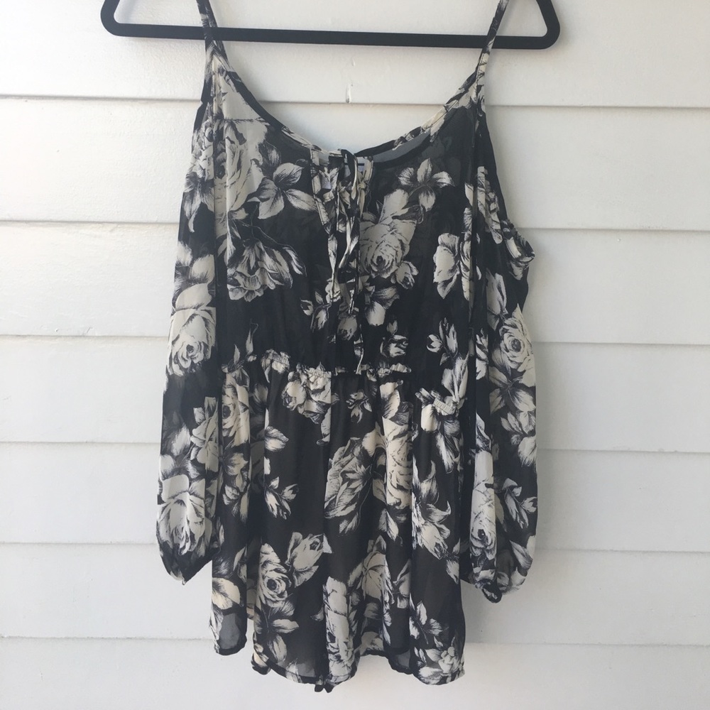 Black and white floral romper