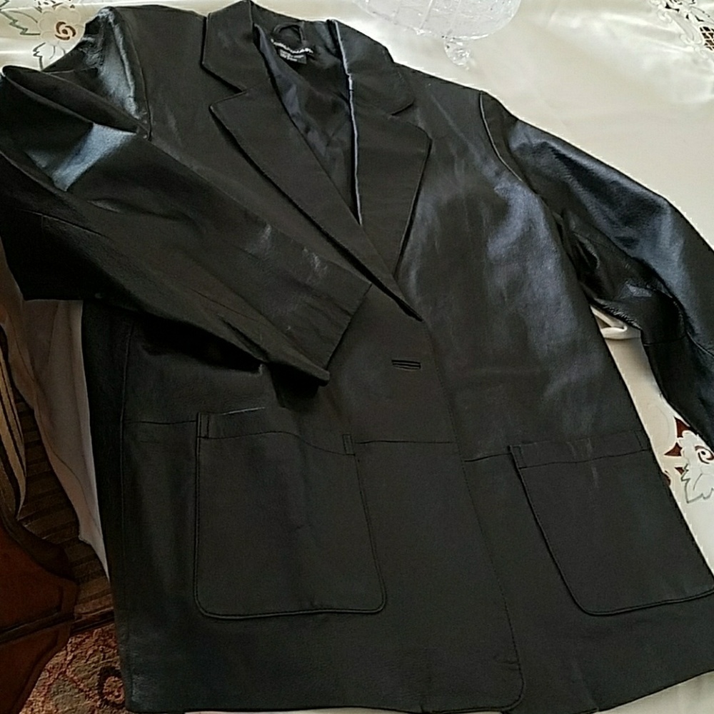 Savannah Black Leather Blazer
