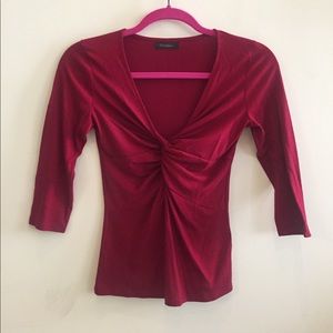 Simple & Festive Red Low Cut 3/4 Length Sleeve Top