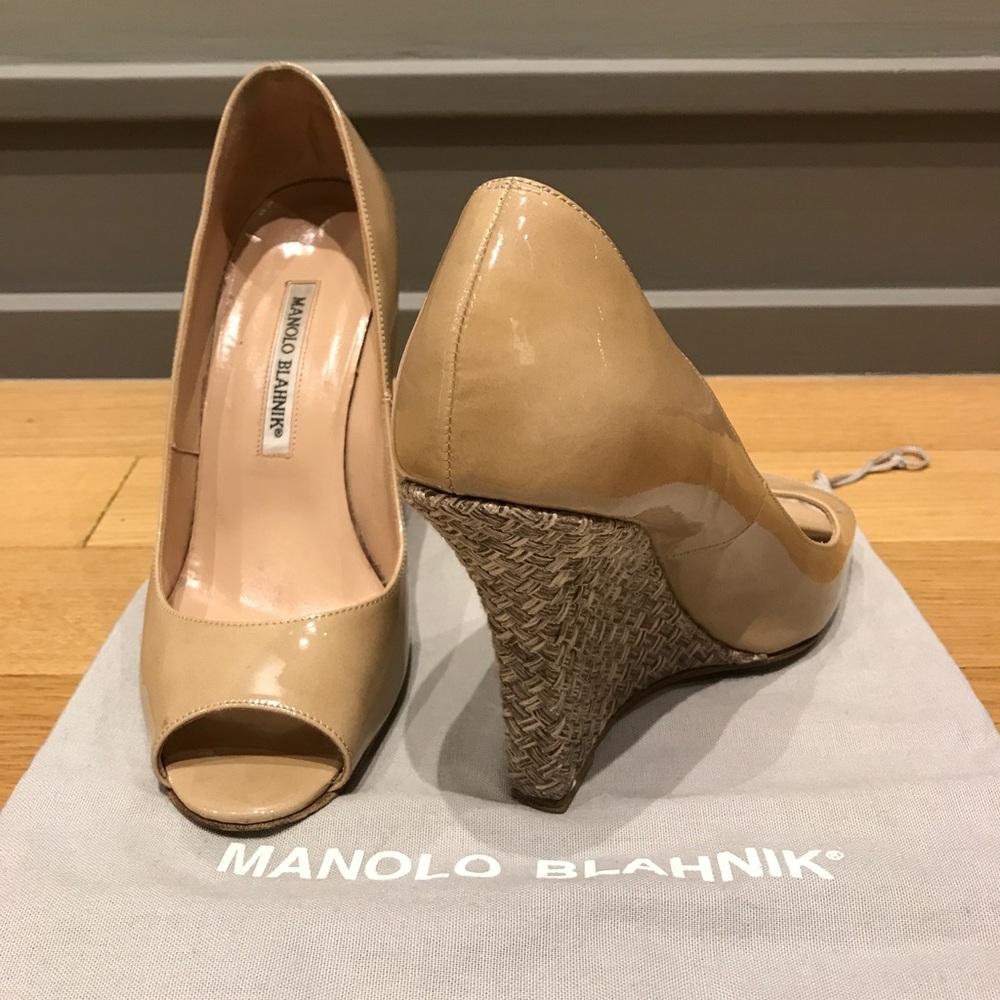 Manolo Patent Leather Wedge Shoes