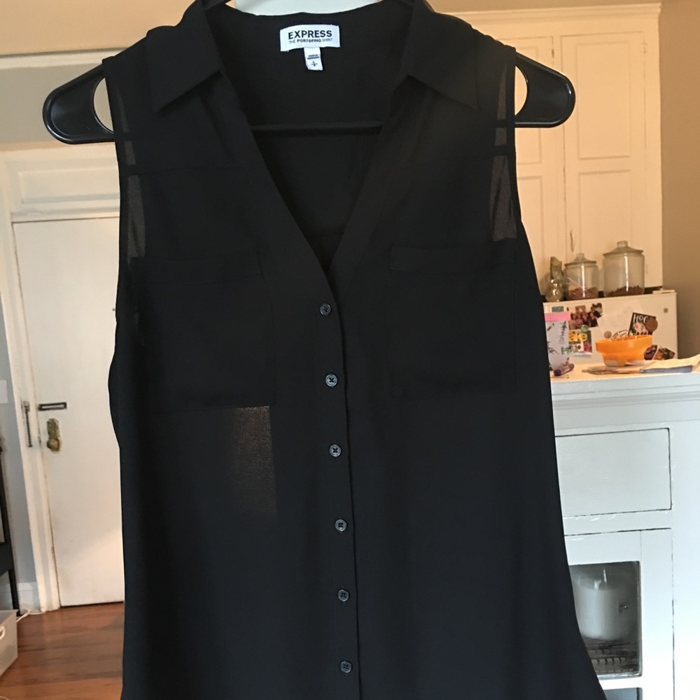 Express black button up tank top portofino
