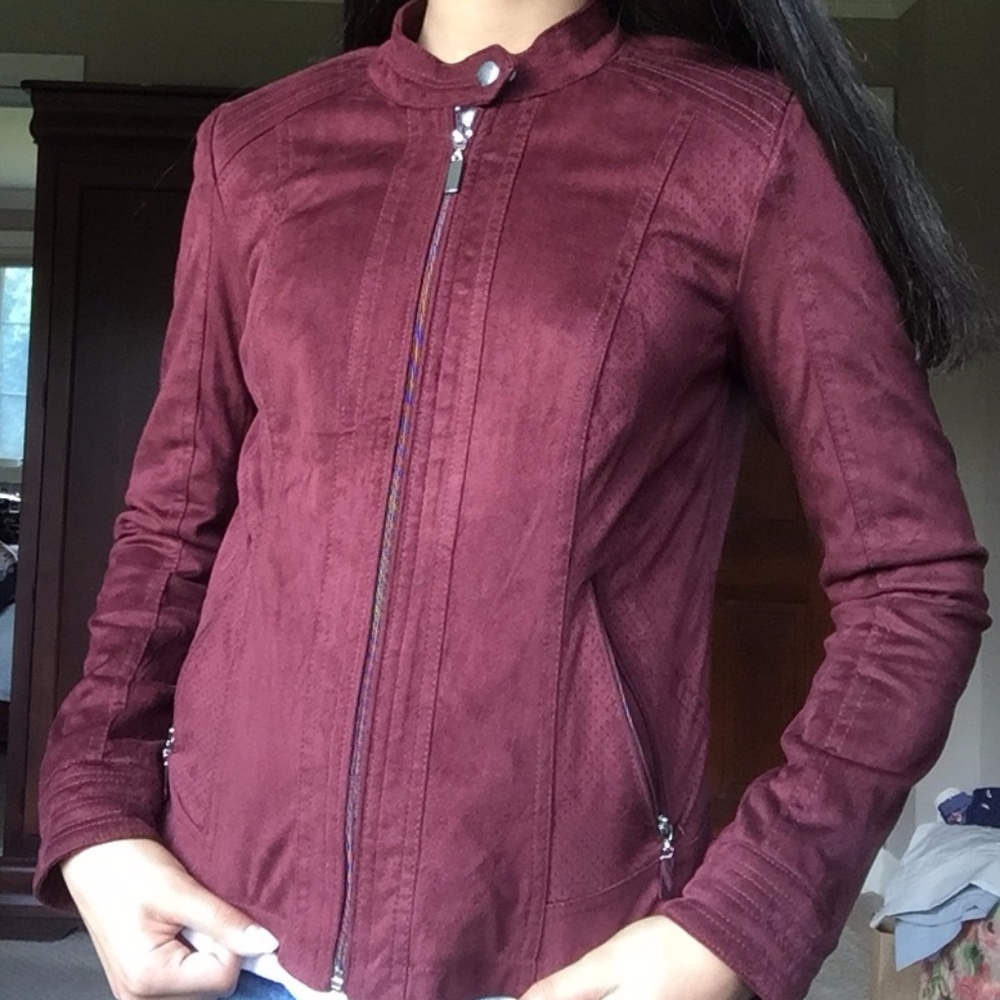 Burgundy faux suede jacket -- American Rag