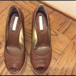 Ladies brown leather platforms/wedges US size 9