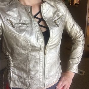 Gold Faux Leather Moto Jacket