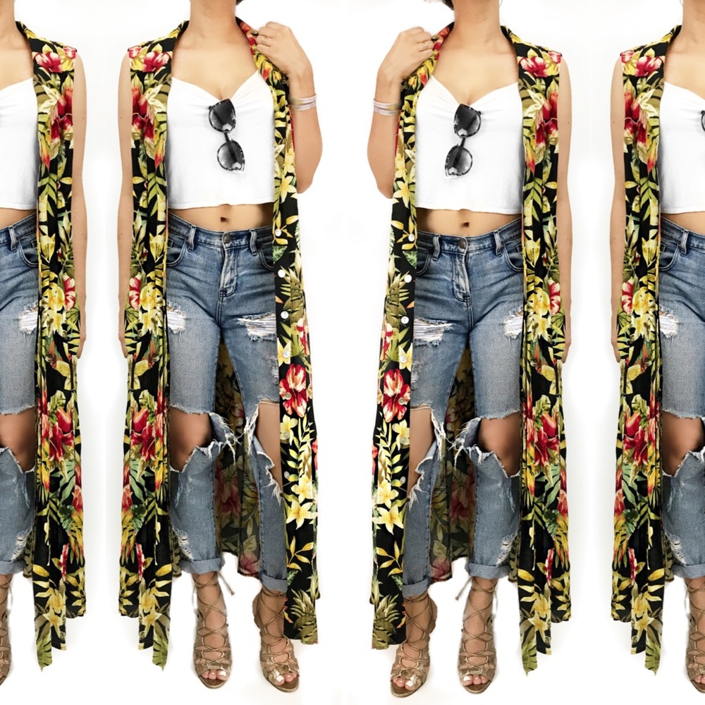 Vintage tropical floral print duster dress - Picture 2 of 6