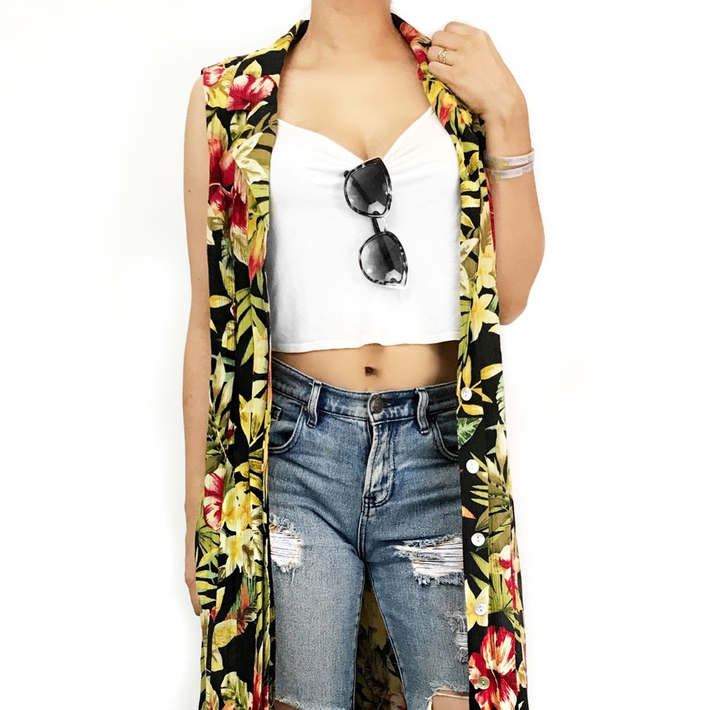 Vintage tropical floral print duster dress - Picture 4 of 6