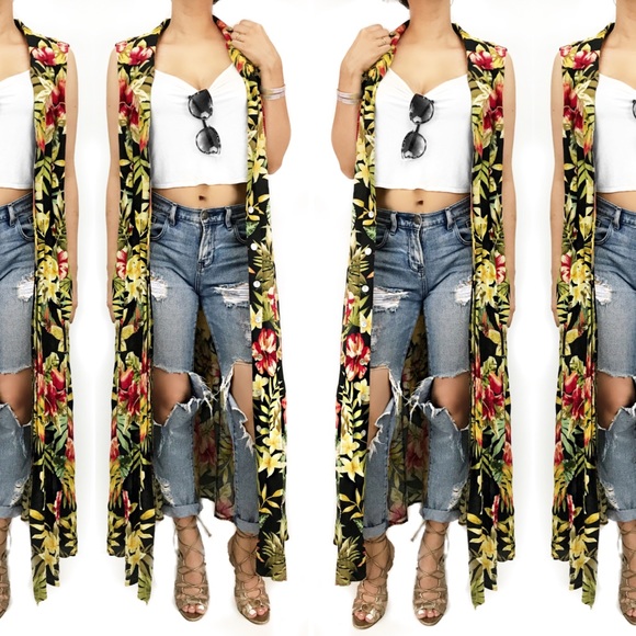 Vintage tropical floral print duster dress - Picture 2 of 6