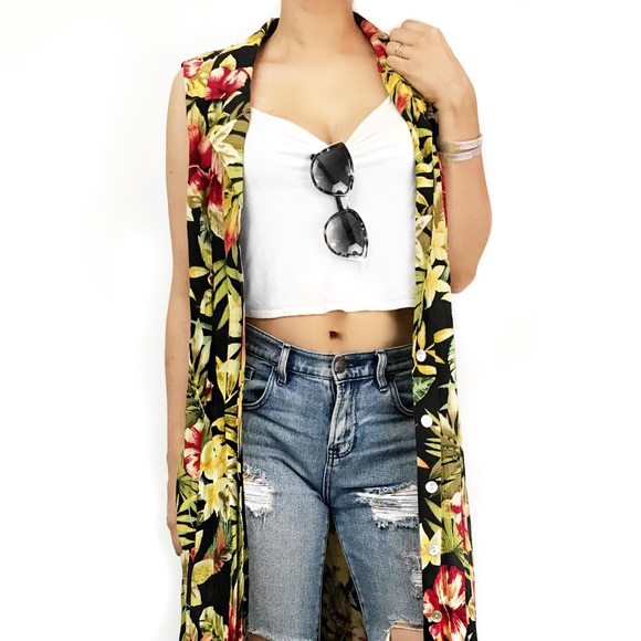 Vintage tropical floral print duster dress - Picture 4 of 6