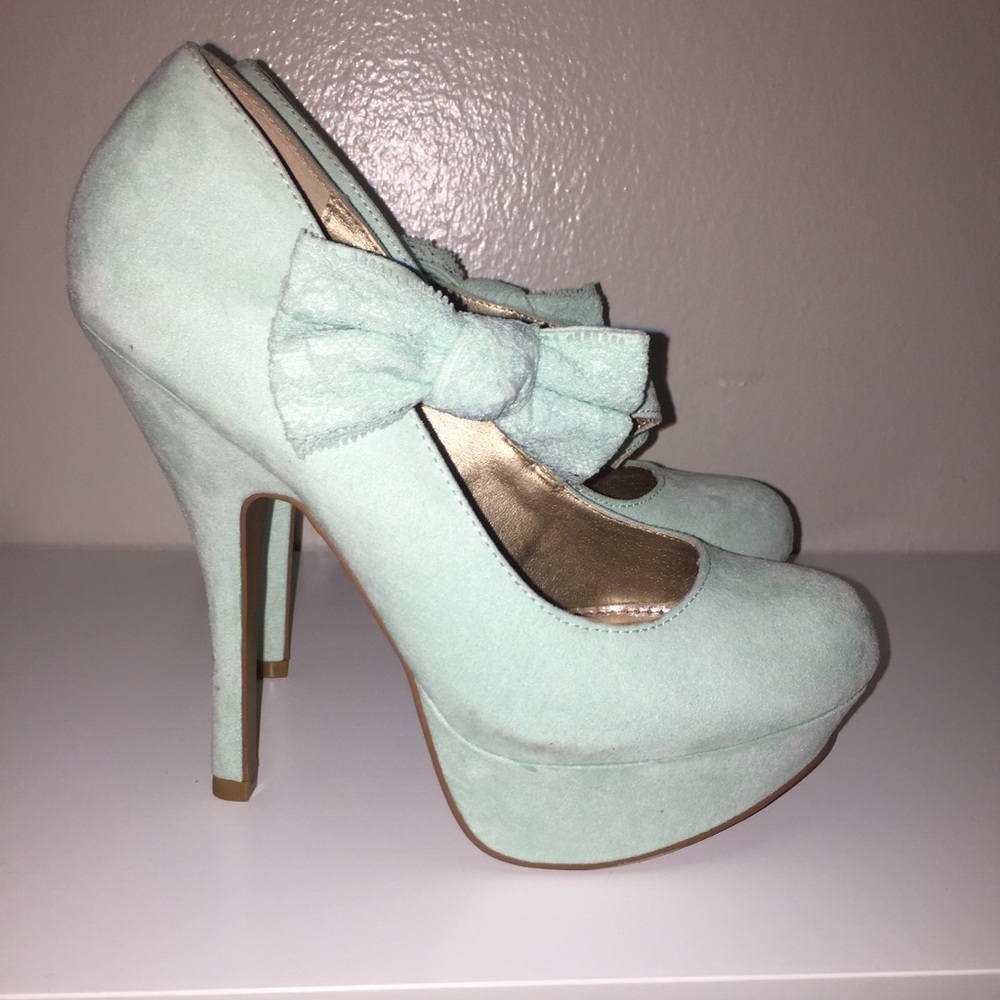 Mint green platform pumps