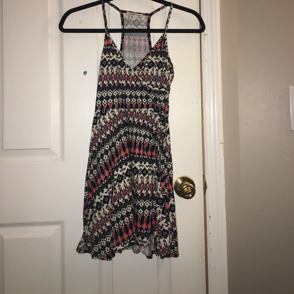 Pink, black and white dress