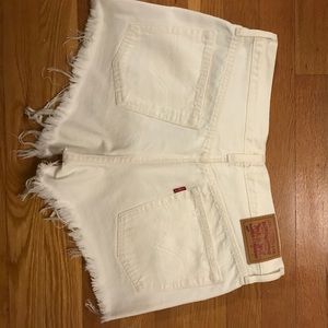 Levi white denim shorts
