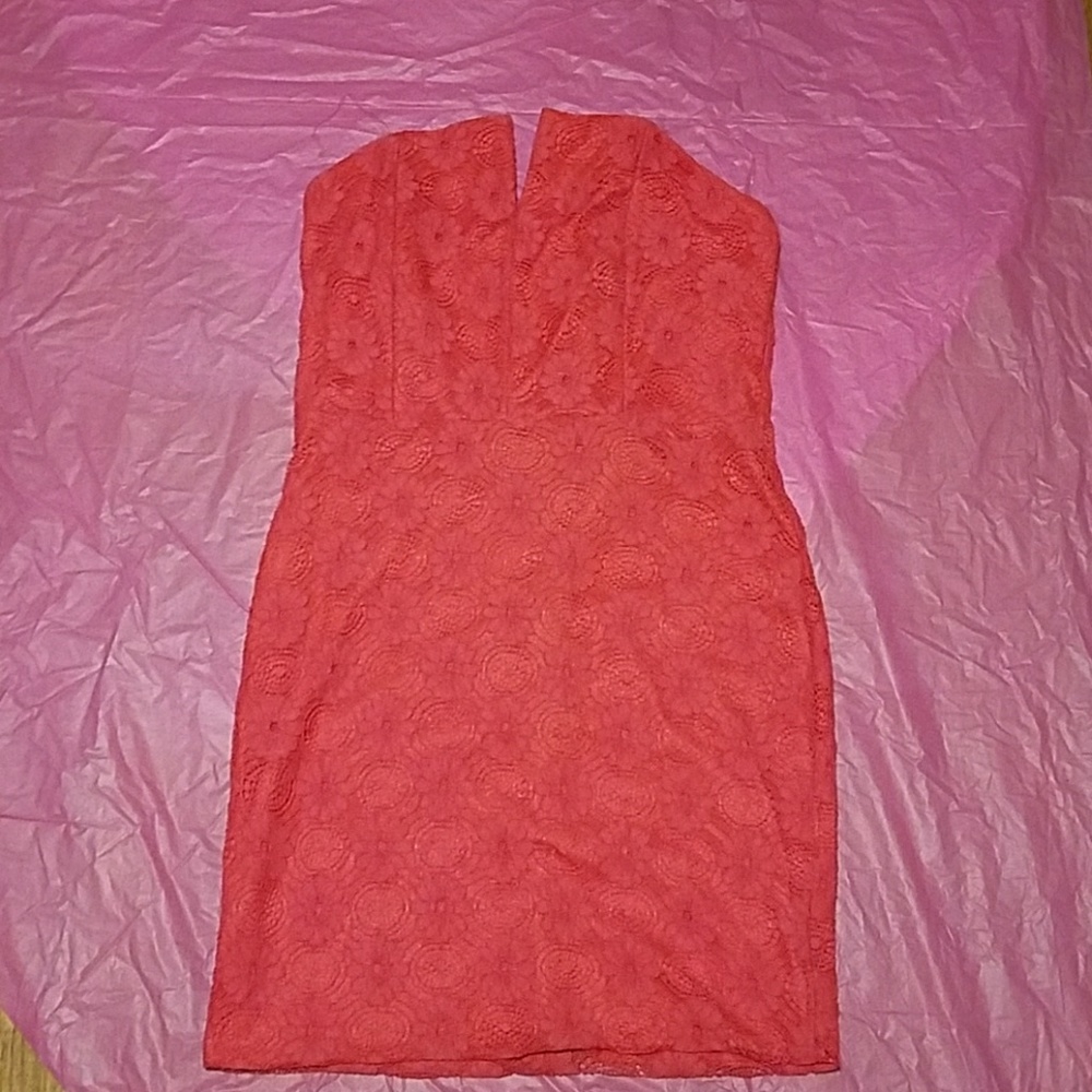 Coral laced flowered dress. Never worn